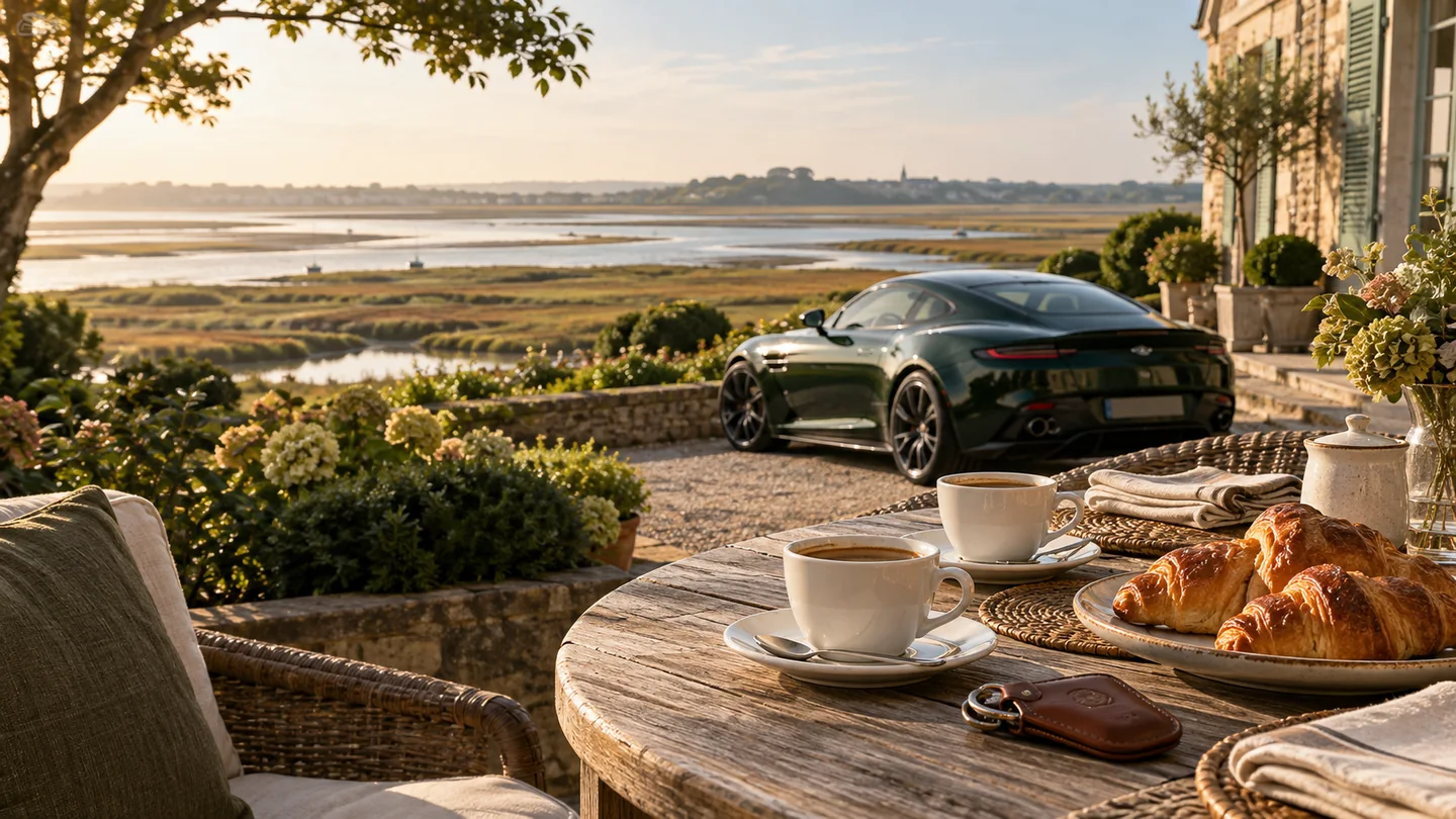 Un café à partager face à la baie et une sportive, illustration d’un moment en petit comité.