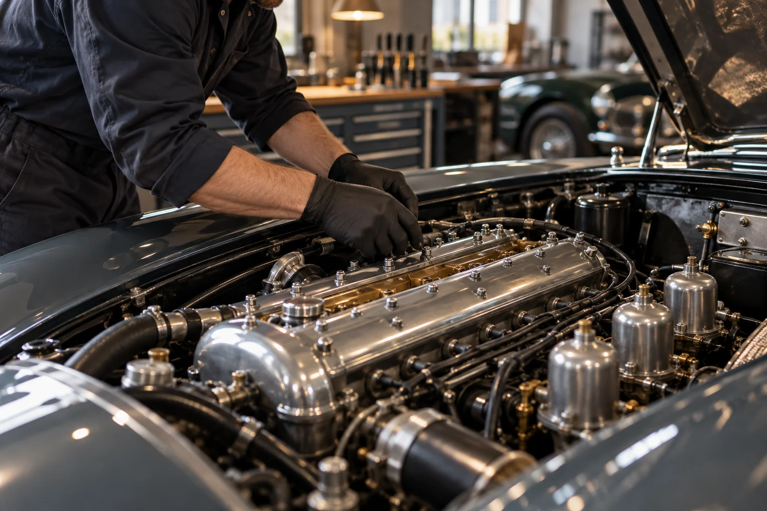 Un professionnel travaillant sur la mécanique d’une voiture, illustration du réseau de savoir-faire partenaires.